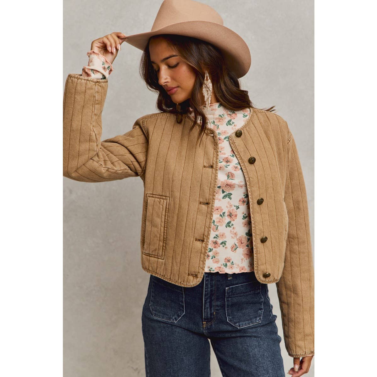 VINTAGE WASHED QUILTED MODERN JACKET WITH POCKETS