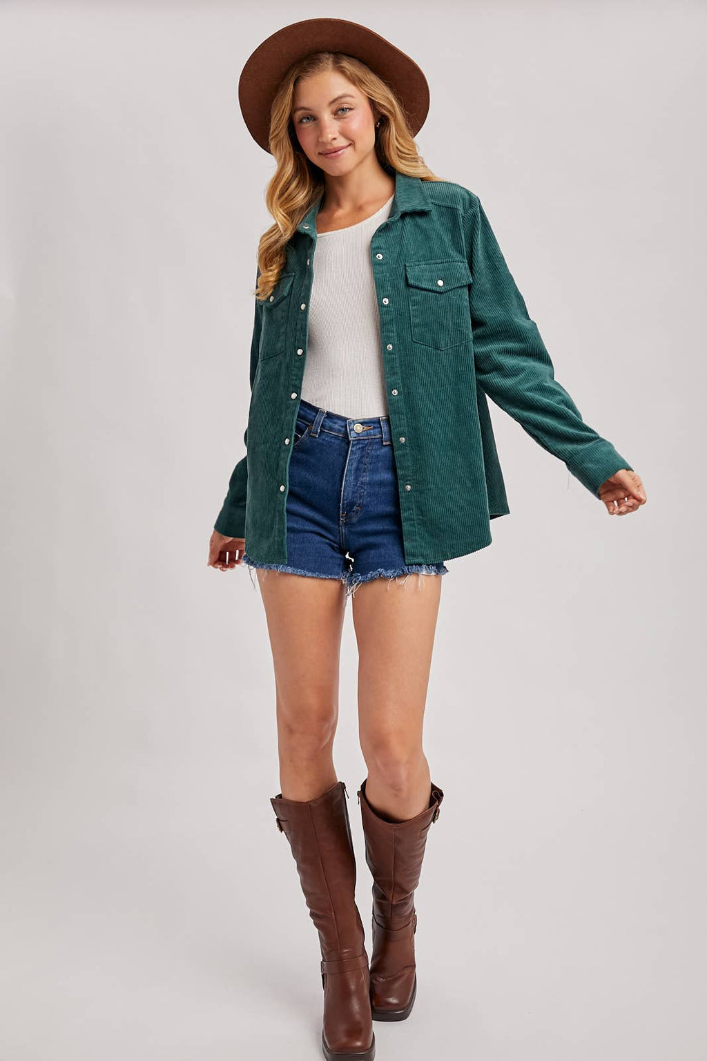 CORDUROY BUTTON DOWN SHACKET WITH POCKETS