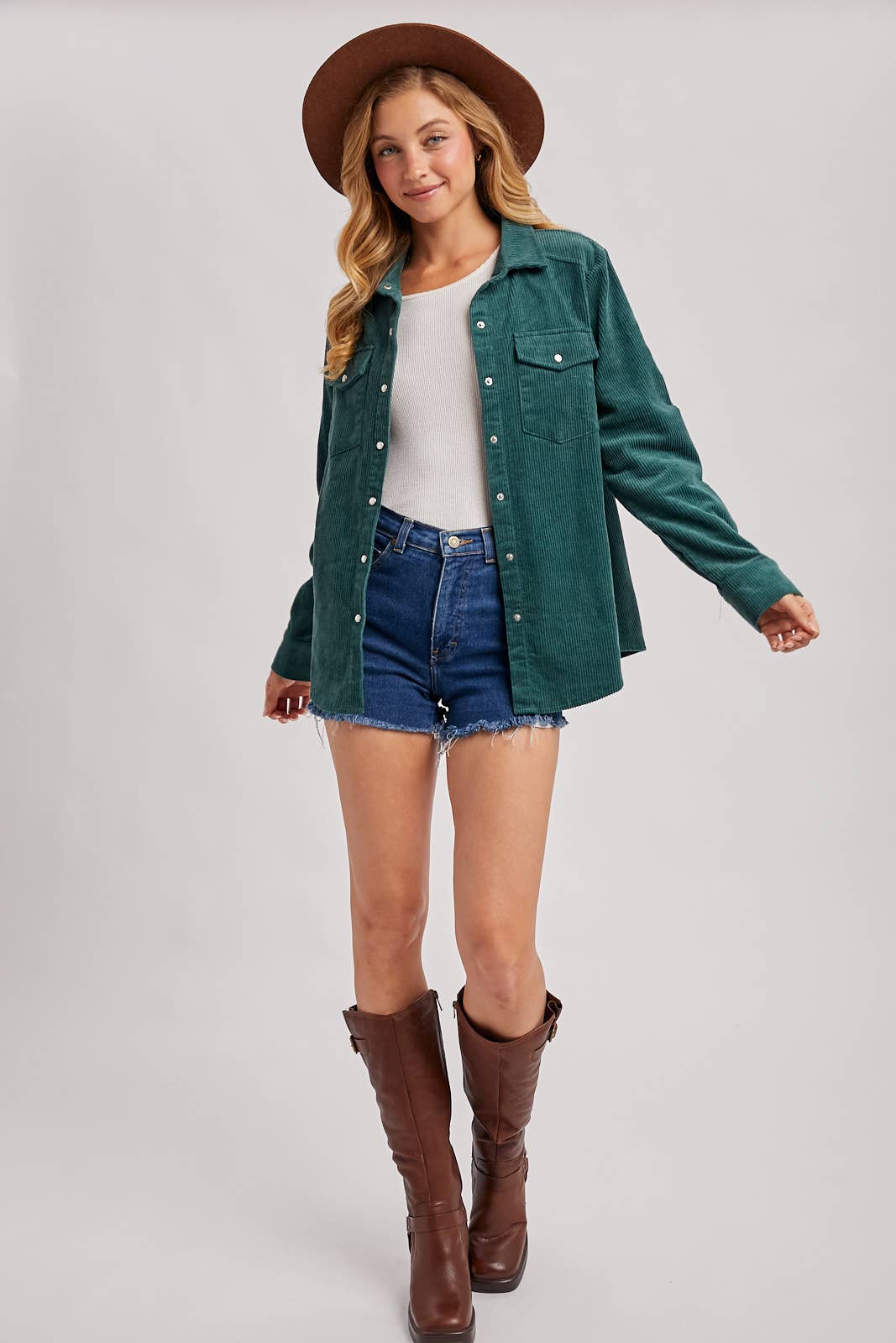 CORDUROY BUTTON DOWN SHACKET WITH POCKETS