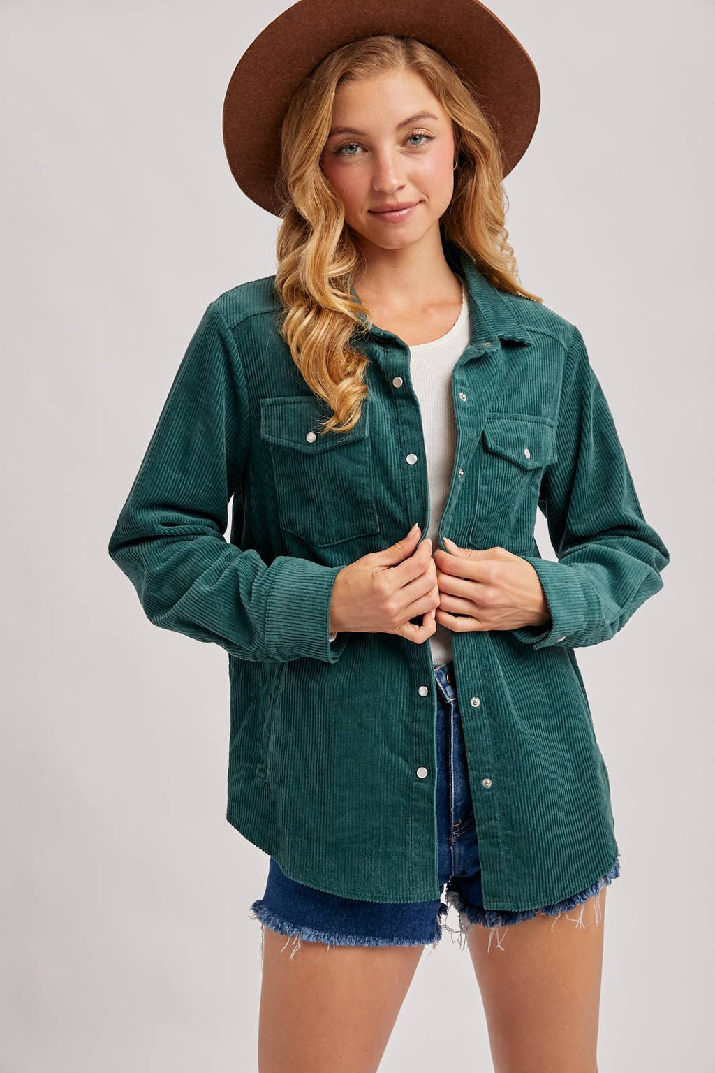 CORDUROY BUTTON DOWN SHACKET WITH POCKETS