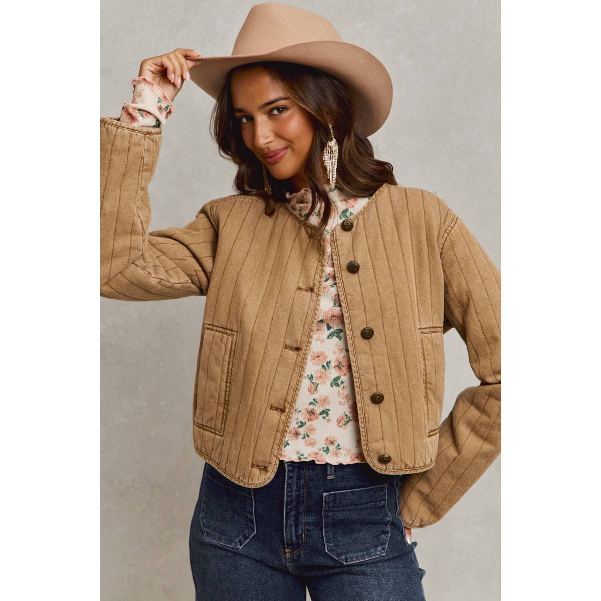 VINTAGE WASHED QUILTED MODERN JACKET WITH POCKETS