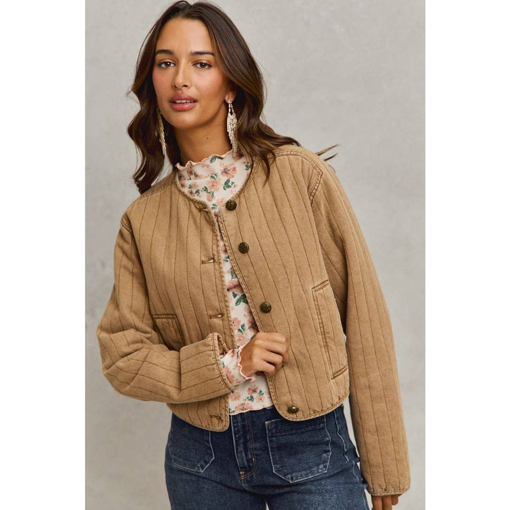 VINTAGE WASHED QUILTED MODERN JACKET WITH POCKETS