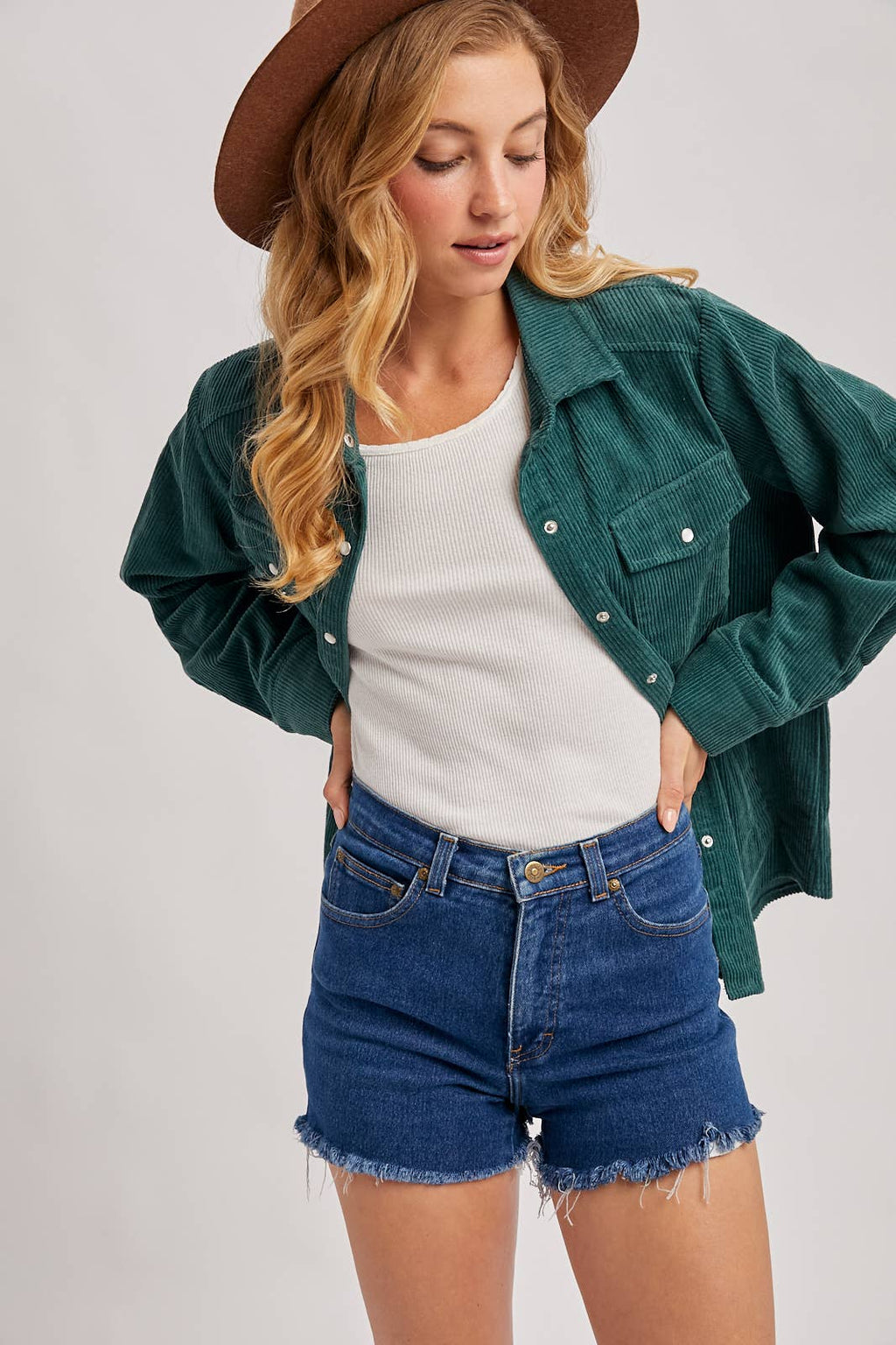 CORDUROY BUTTON DOWN SHACKET WITH POCKETS