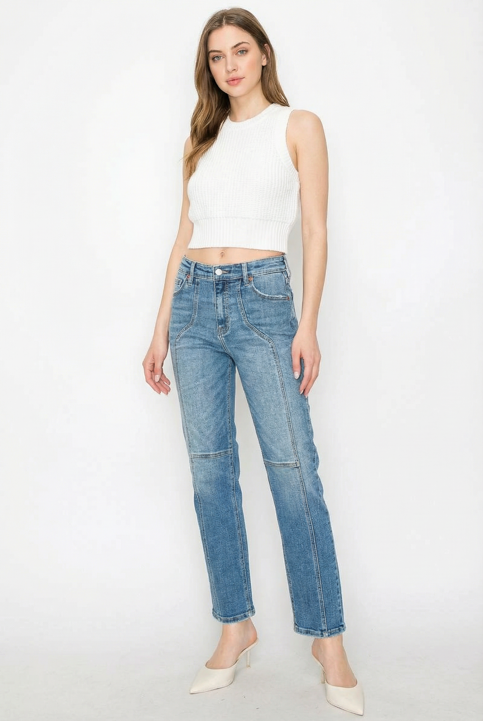 WESTERN DETAILING HIGH RISE STRAIGHT LEG JEANS