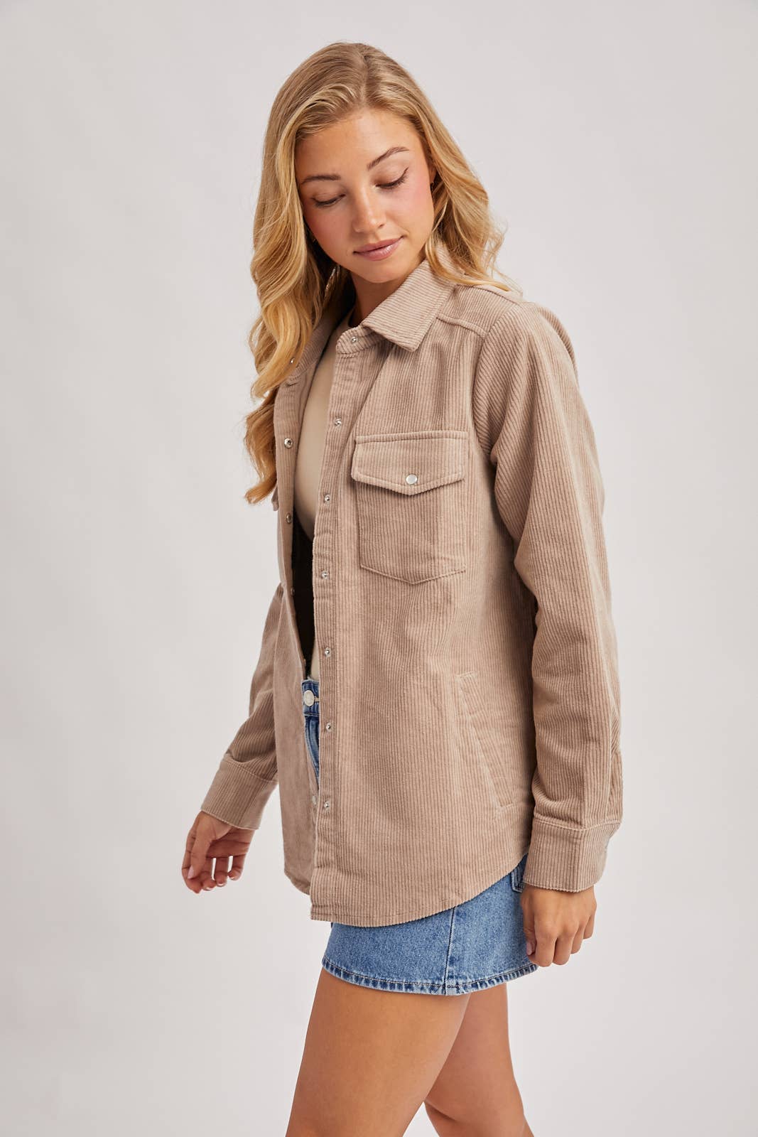 CORDUROY BUTTON DOWN SHACKET WITH POCKETS