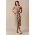 WASHED COLOR DENIM SEAMED VEST AND MIDI SKIRT SET
