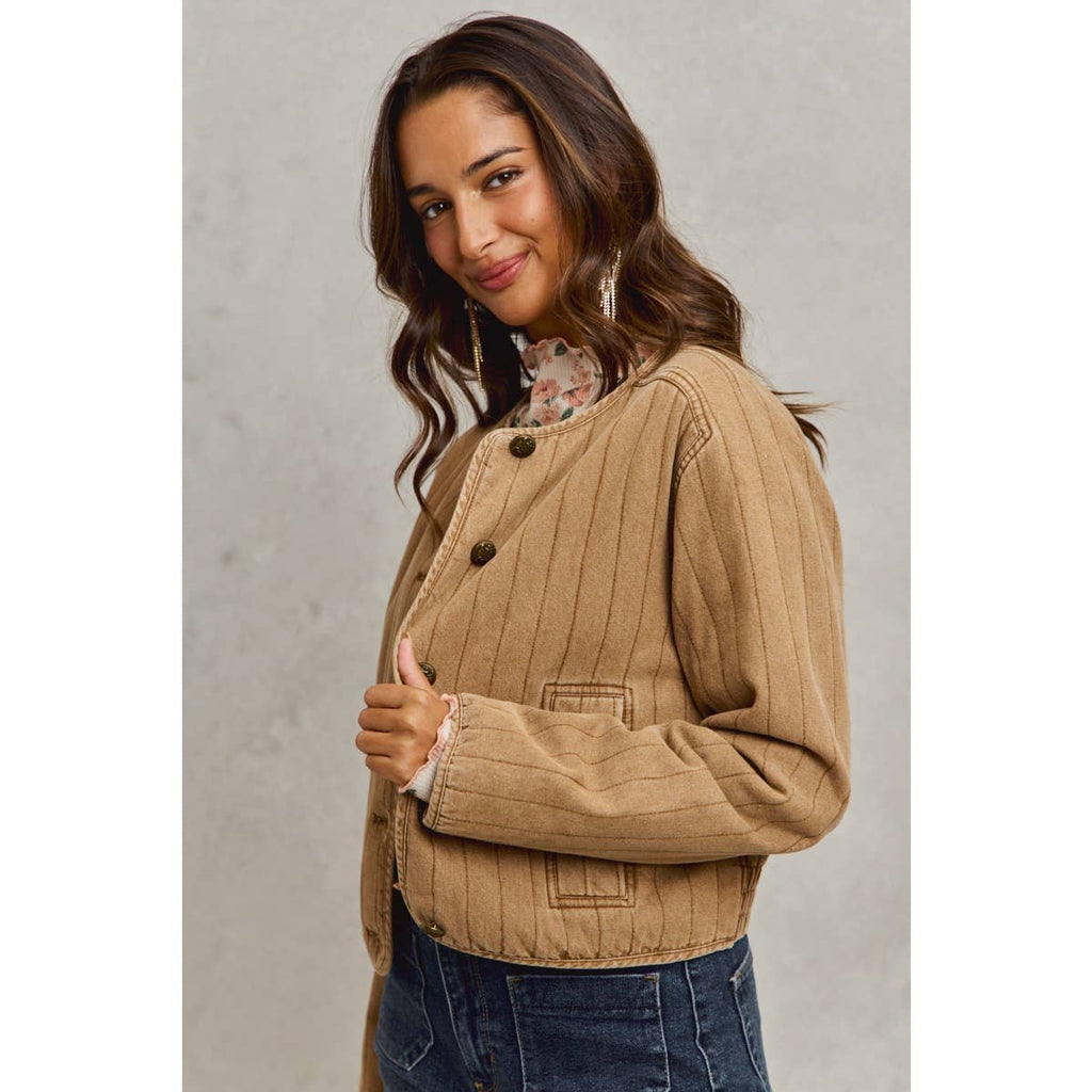 VINTAGE WASHED QUILTED MODERN JACKET WITH POCKETS