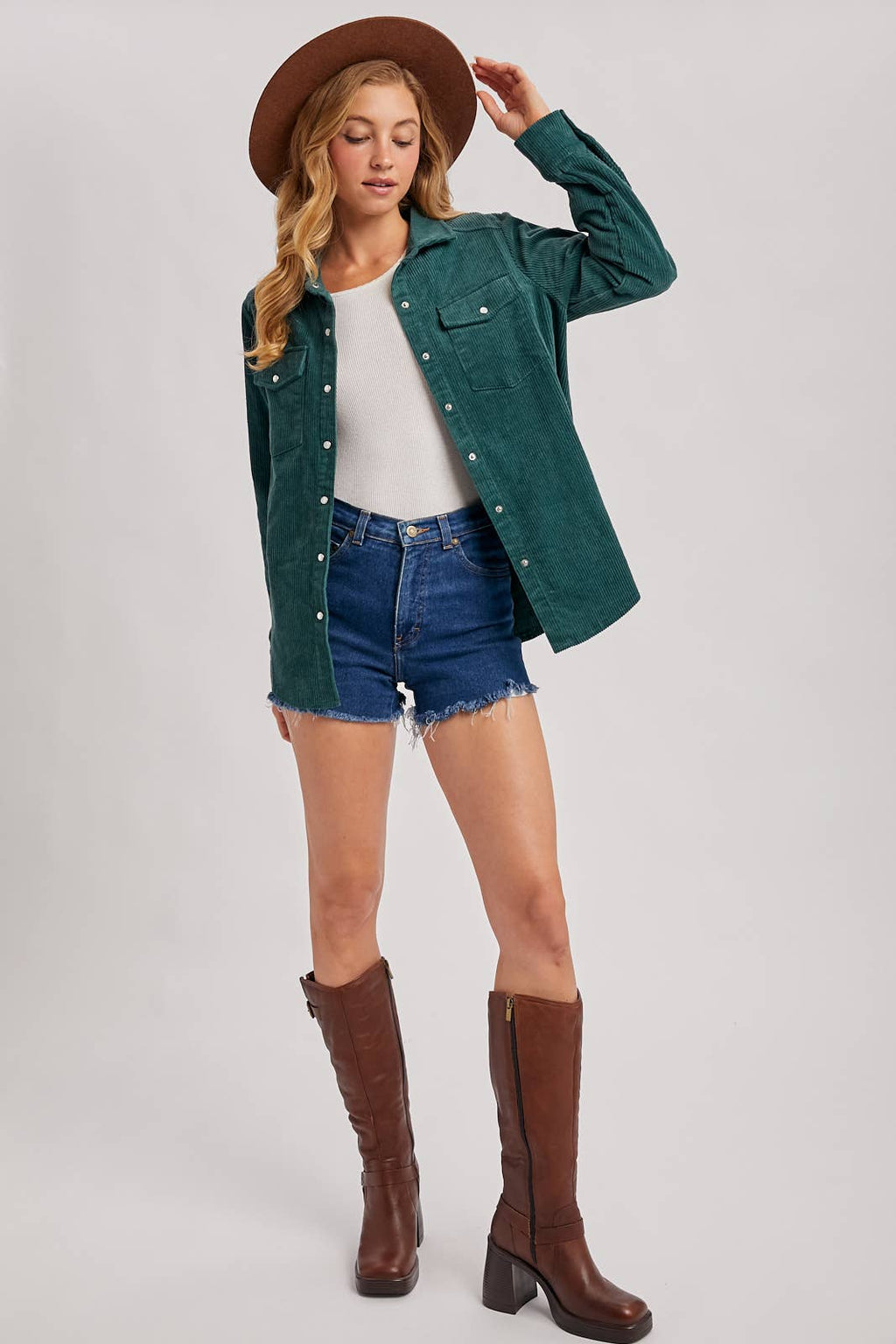 CORDUROY BUTTON DOWN SHACKET WITH POCKETS