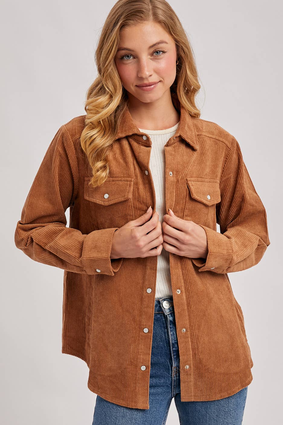 CORDUROY BUTTON DOWN SHACKET WITH POCKETS