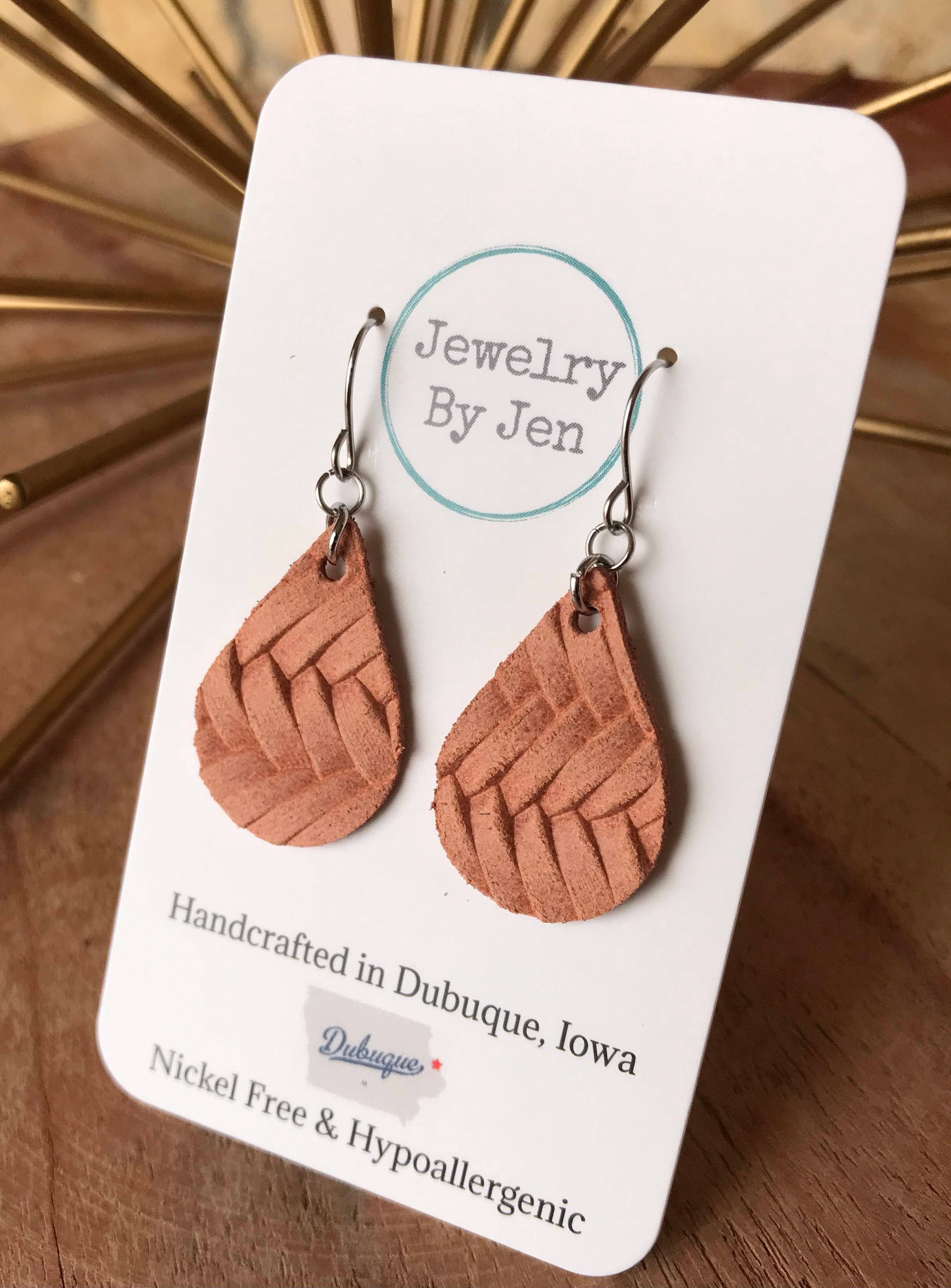 Small Teardrop Earrings: Peach Braided