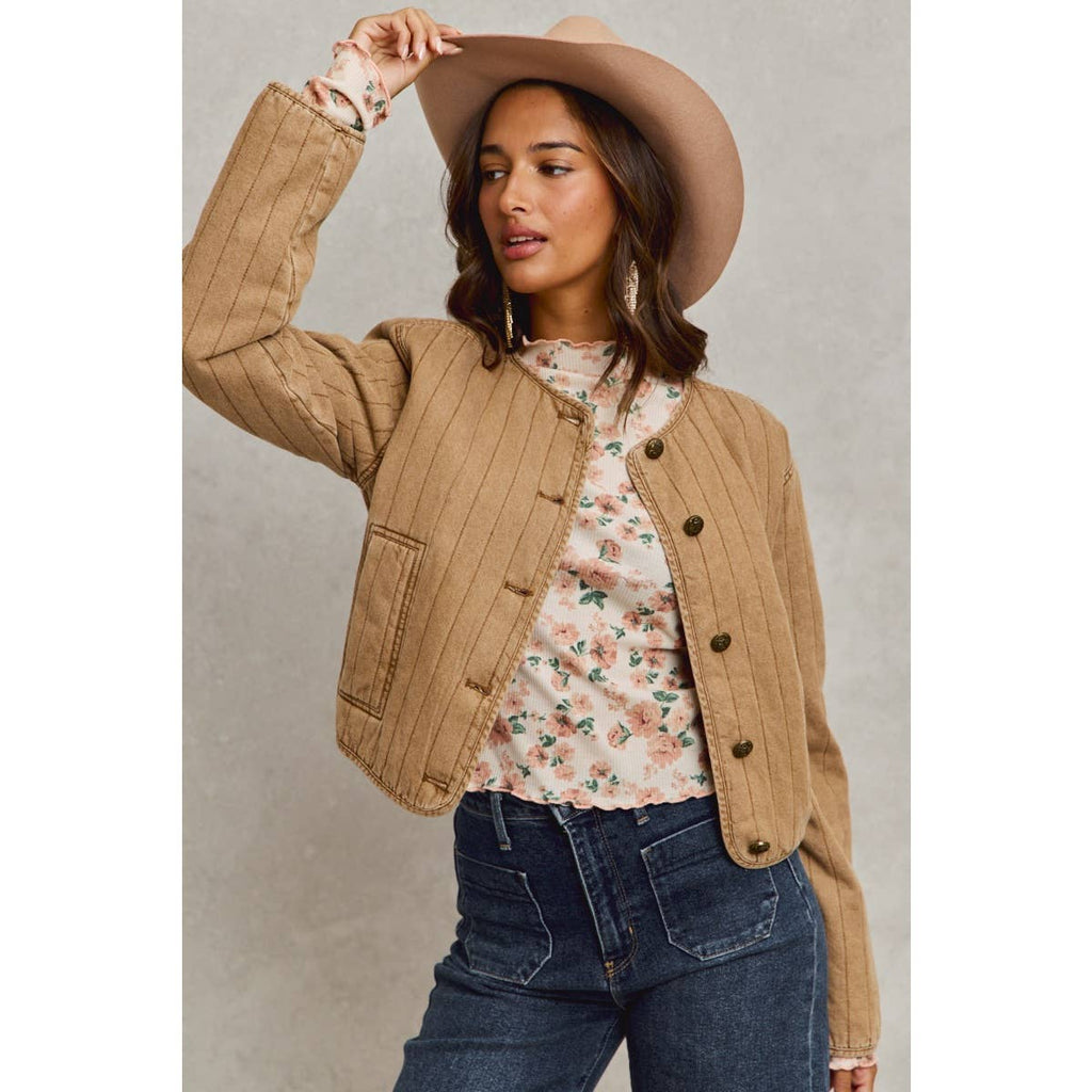 VINTAGE WASHED QUILTED MODERN JACKET WITH POCKETS