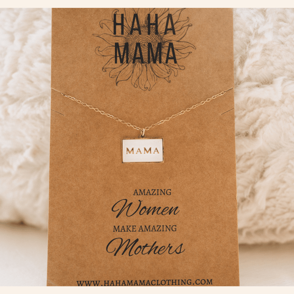 Mama Pendant with White and Gold Necklace