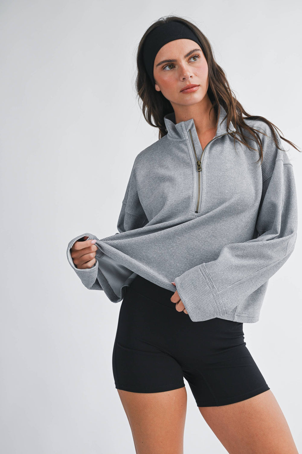 Ribbed Half Zip Cropped Pullover