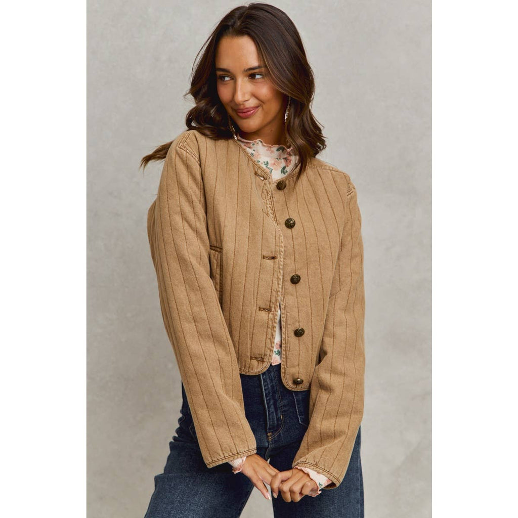 VINTAGE WASHED QUILTED MODERN JACKET WITH POCKETS