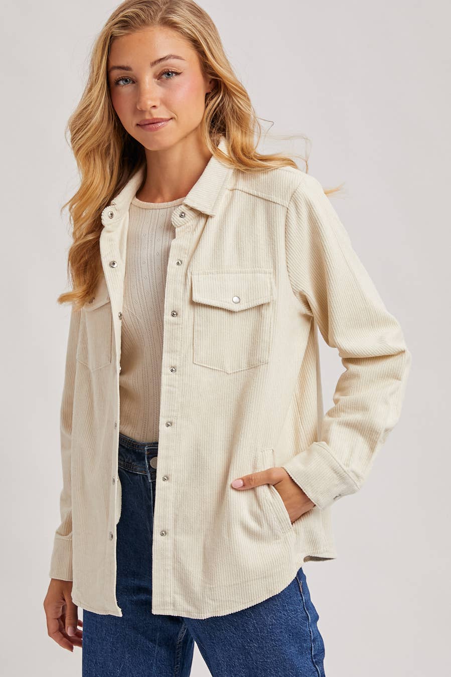 CORDUROY BUTTON DOWN SHACKET WITH POCKETS
