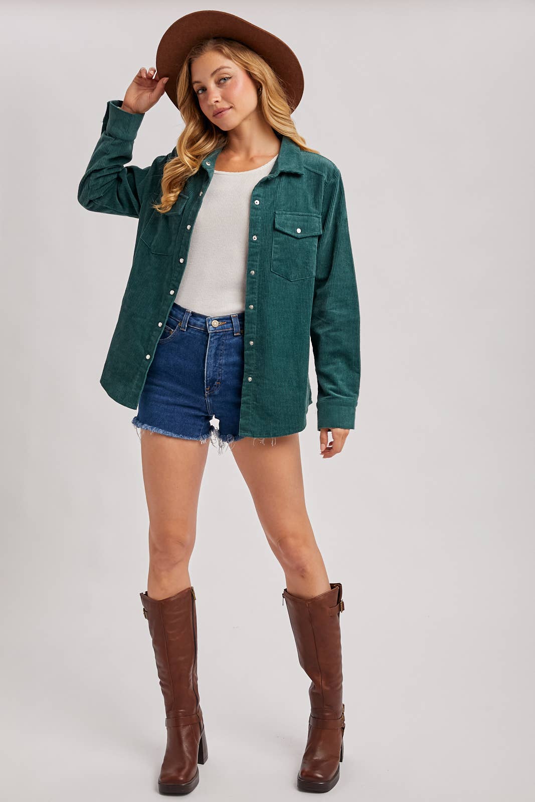 CORDUROY BUTTON DOWN SHACKET WITH POCKETS