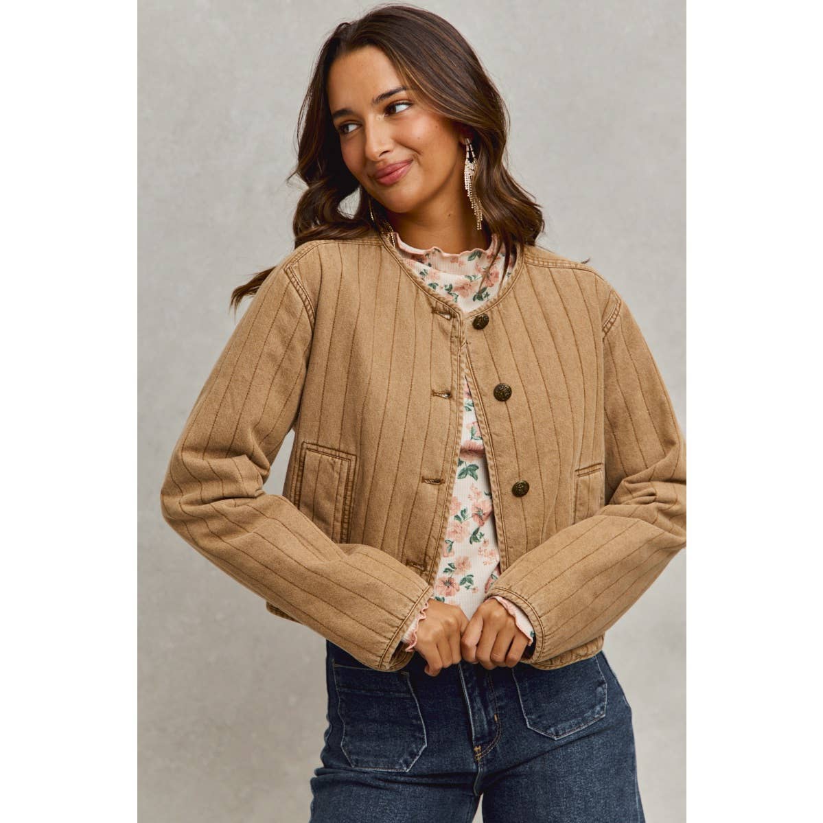 VINTAGE WASHED QUILTED MODERN JACKET WITH POCKETS