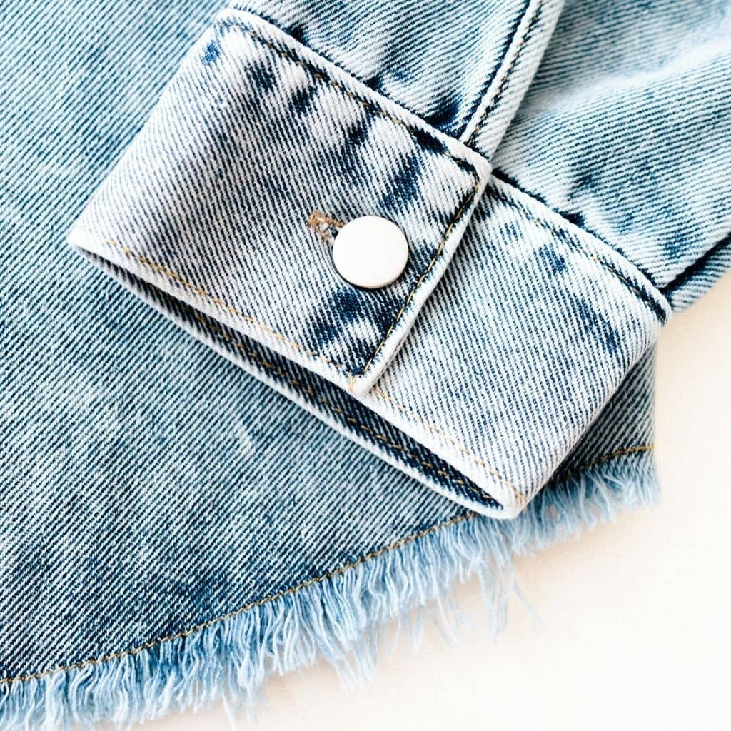 Blue Raw Hem Denim Jean Jacket - Women