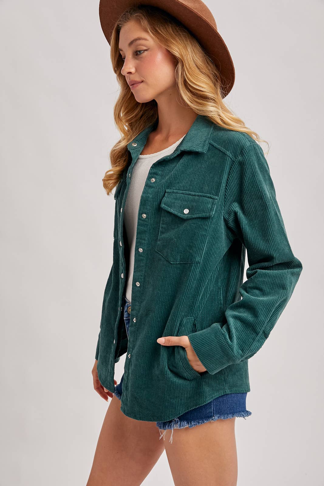 CORDUROY BUTTON DOWN SHACKET WITH POCKETS