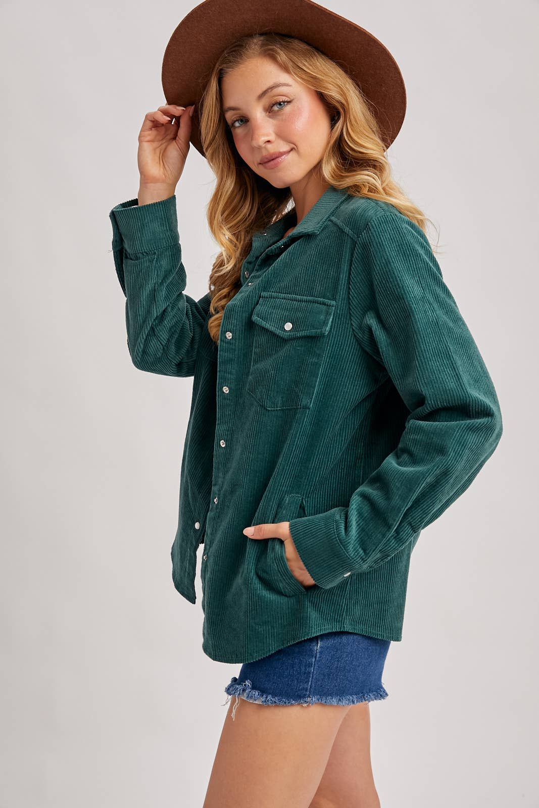 CORDUROY BUTTON DOWN SHACKET WITH POCKETS