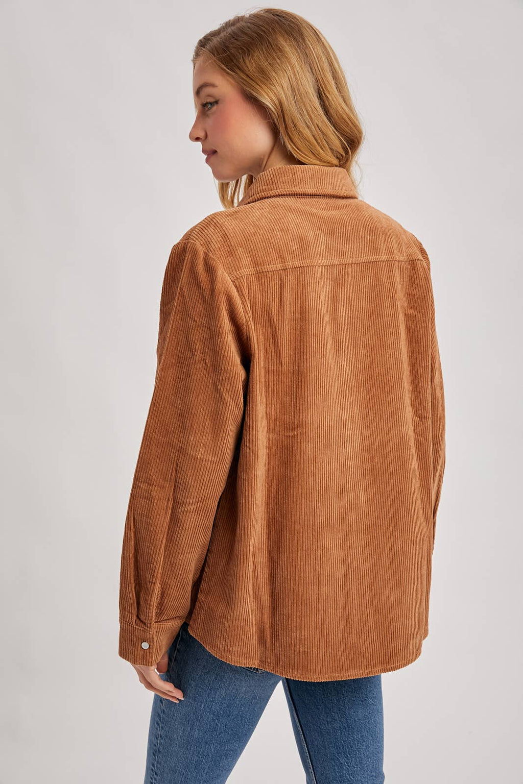 CORDUROY BUTTON DOWN SHACKET WITH POCKETS