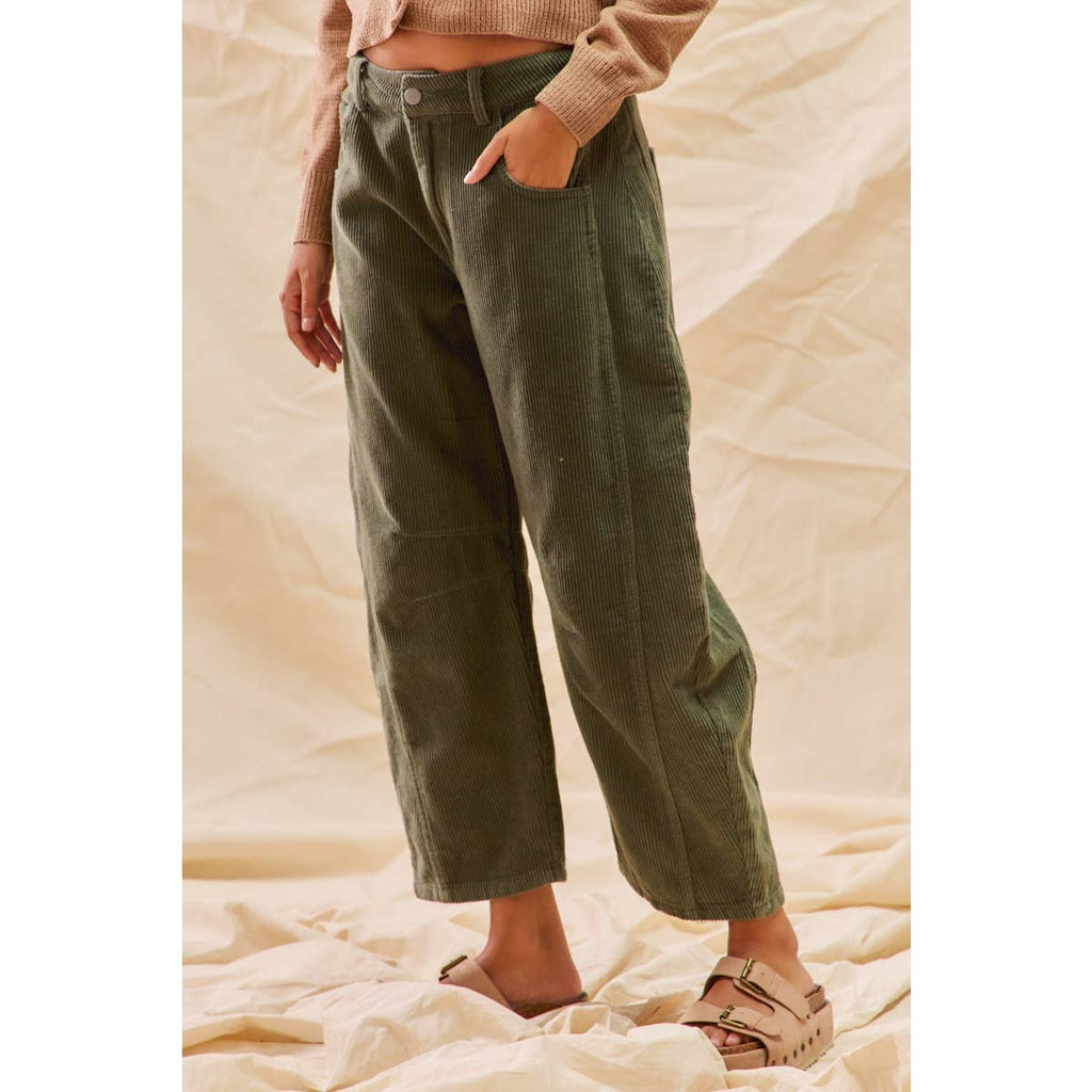 MID RISE CORDUROY BARREL PANTS