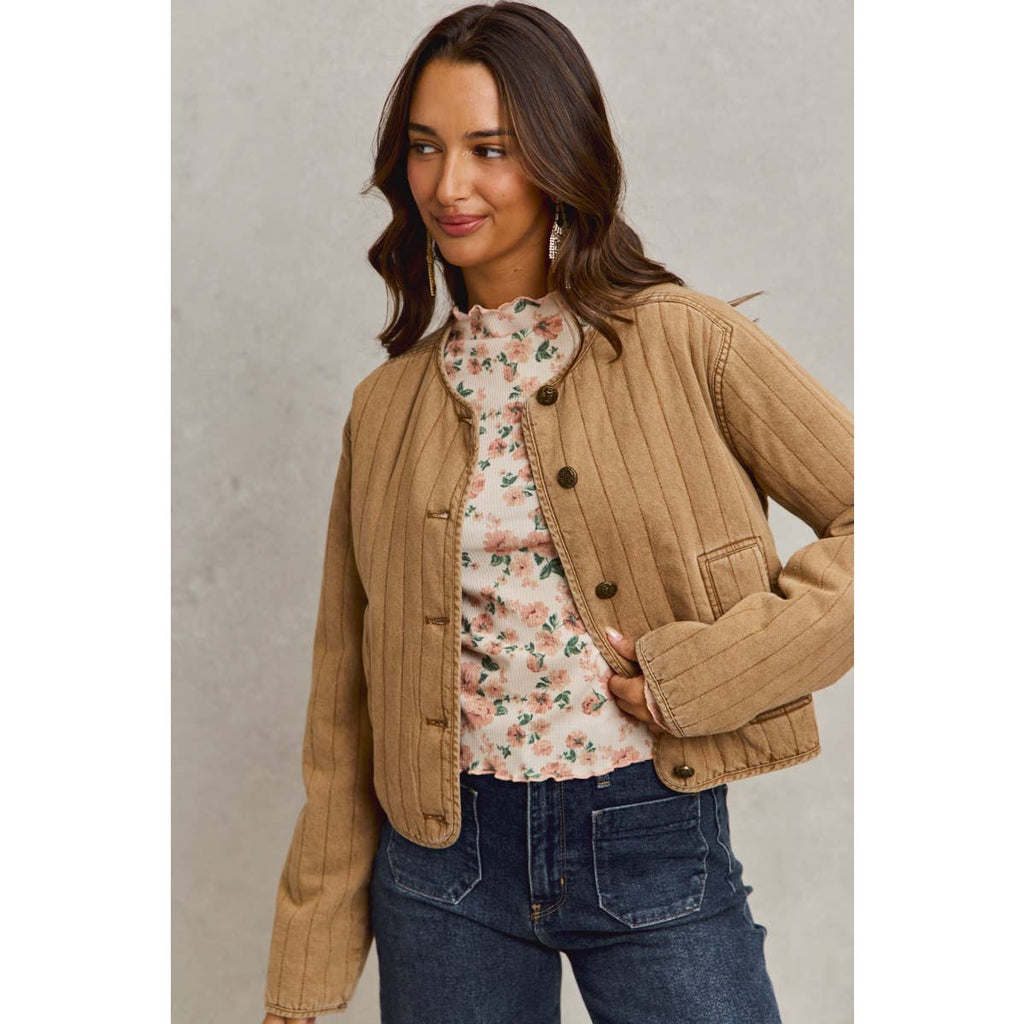 VINTAGE WASHED QUILTED MODERN JACKET WITH POCKETS