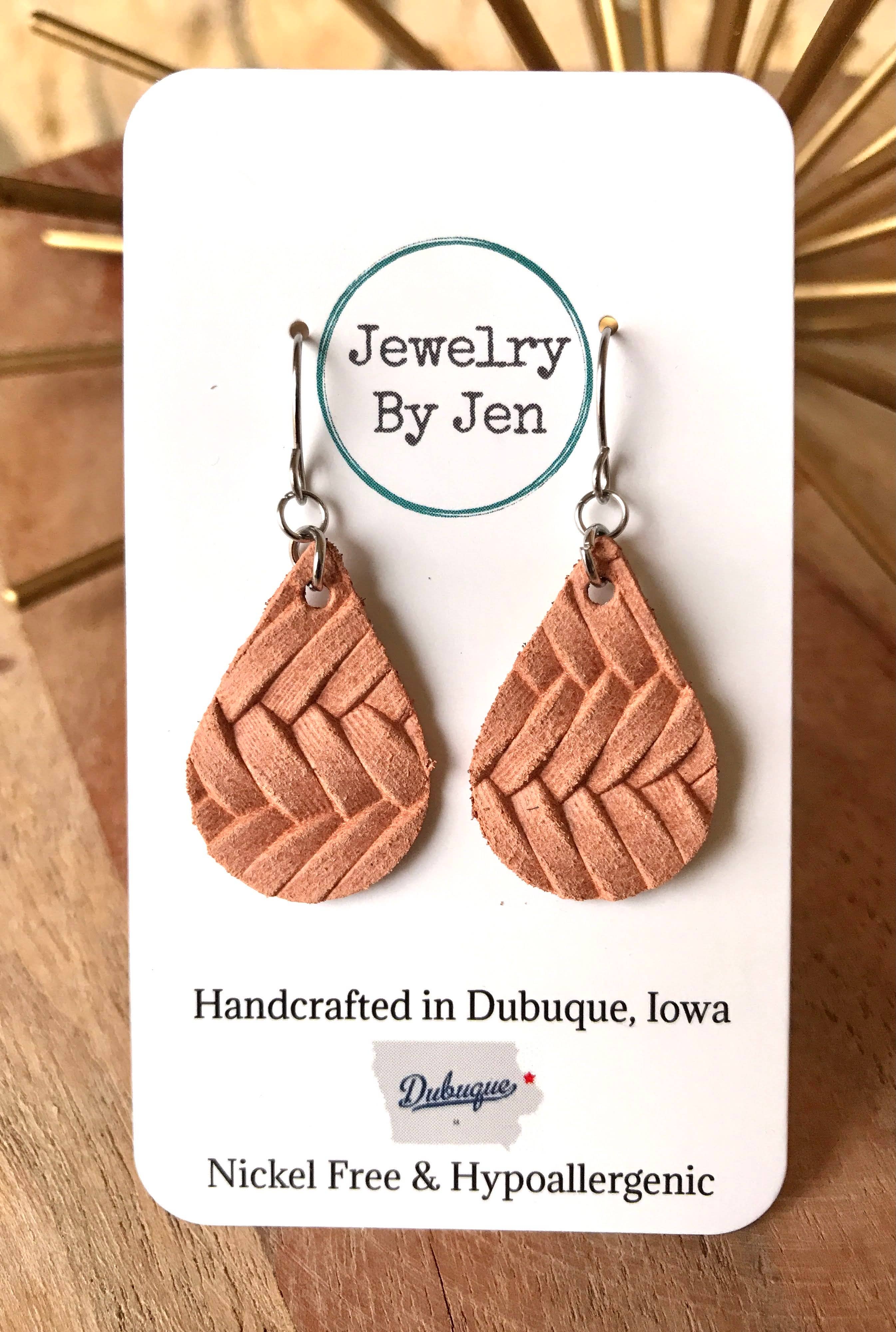 Small Teardrop Earrings: Peach Braided