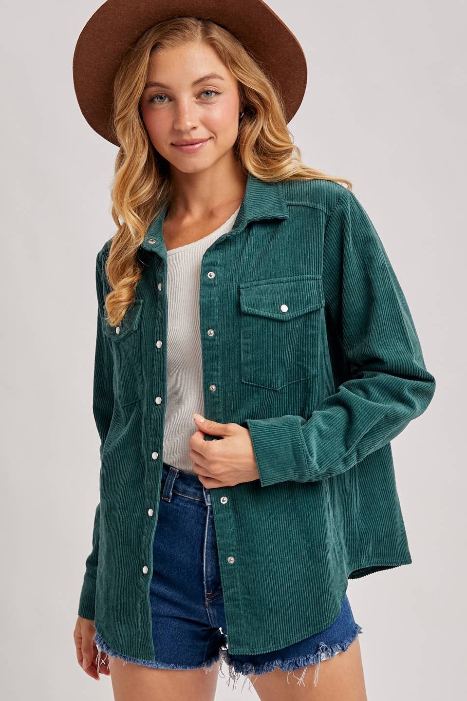 CORDUROY BUTTON DOWN SHACKET WITH POCKETS