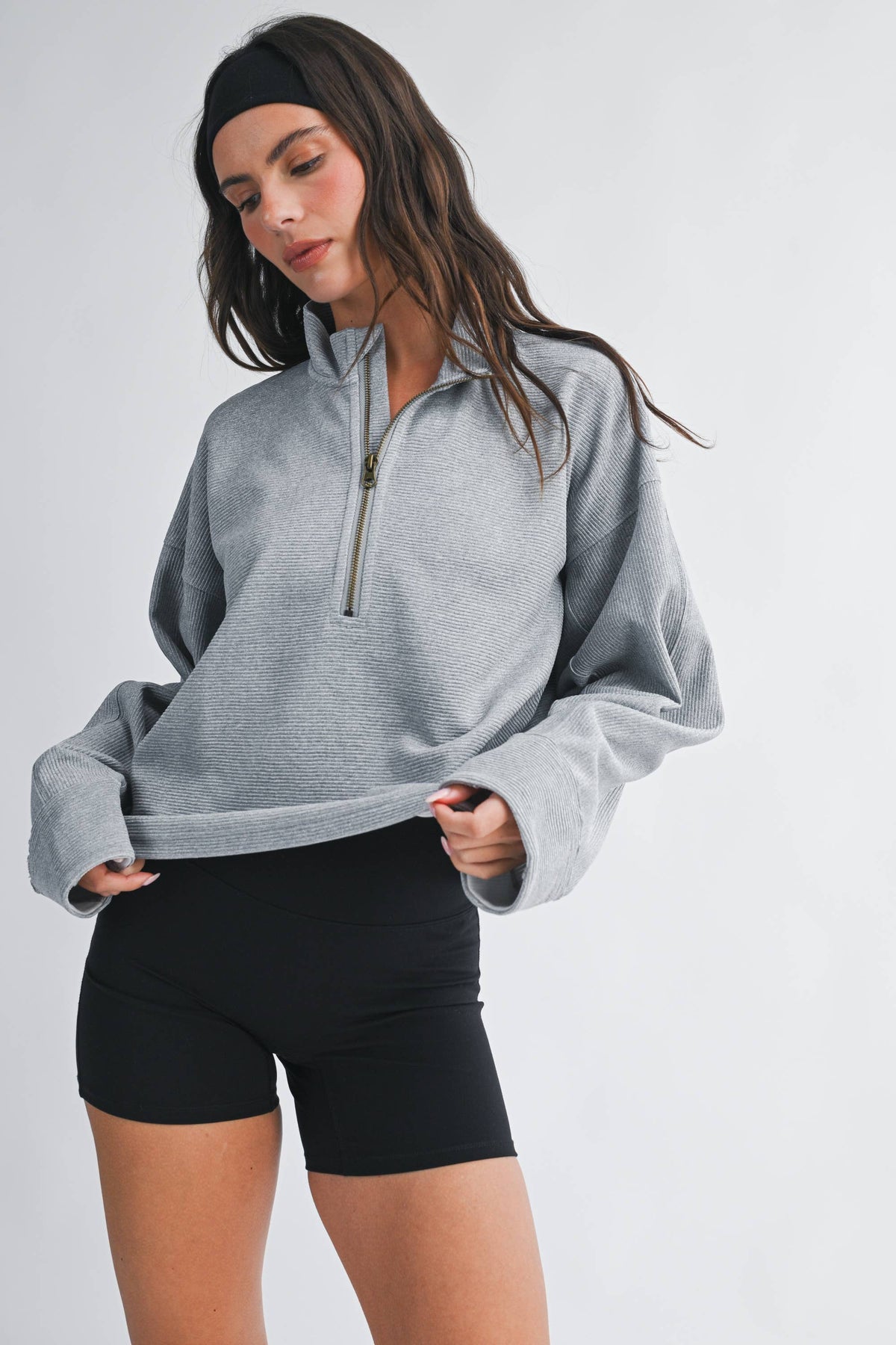 Ribbed Half Zip Cropped Pullover