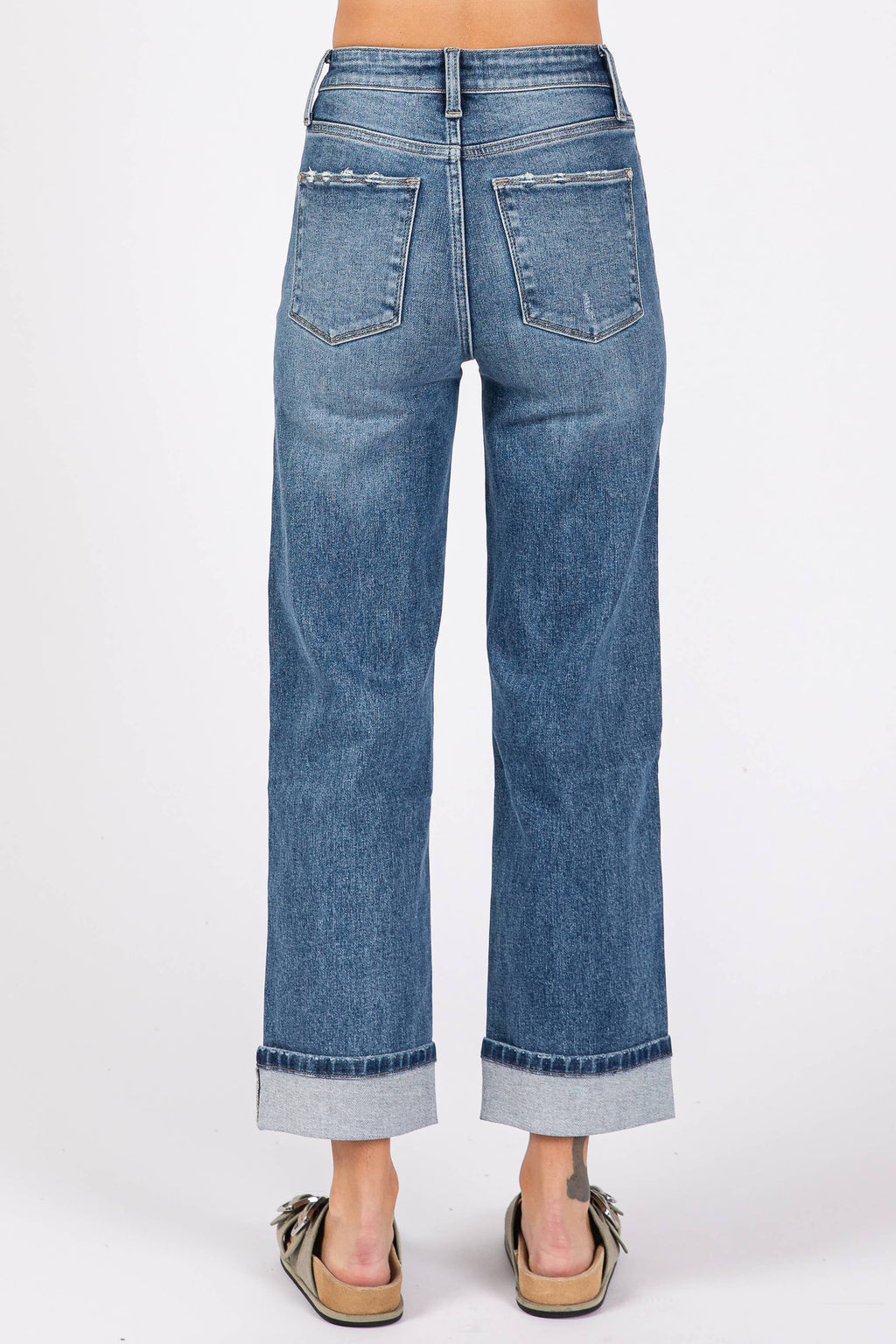 MID HIGH RISE STRETCH RELAXED STRAIGHT W/ CUFFED HEM