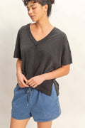 Oversized V-neck Short Sleeve Top