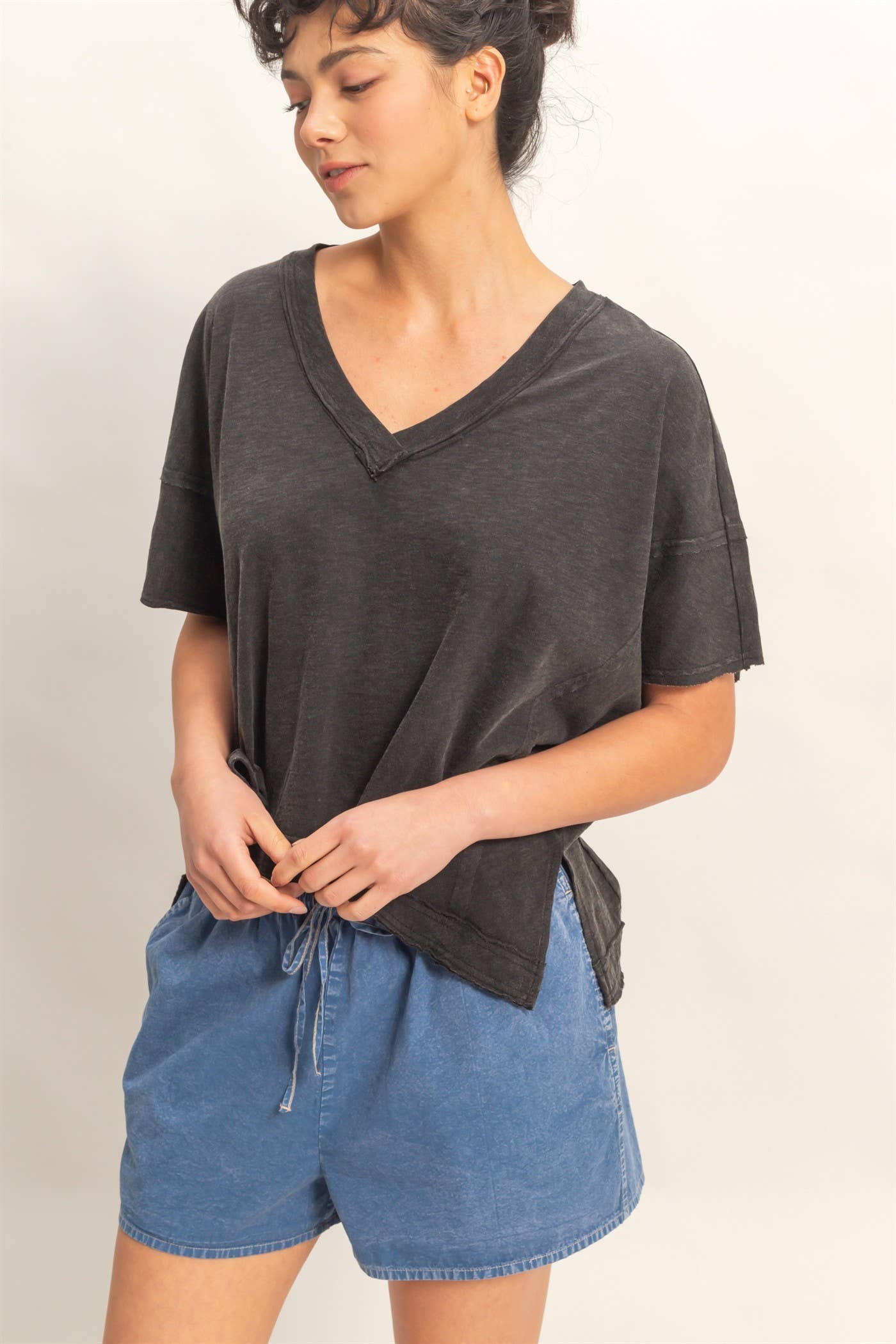 Oversized V-neck Short Sleeve Top