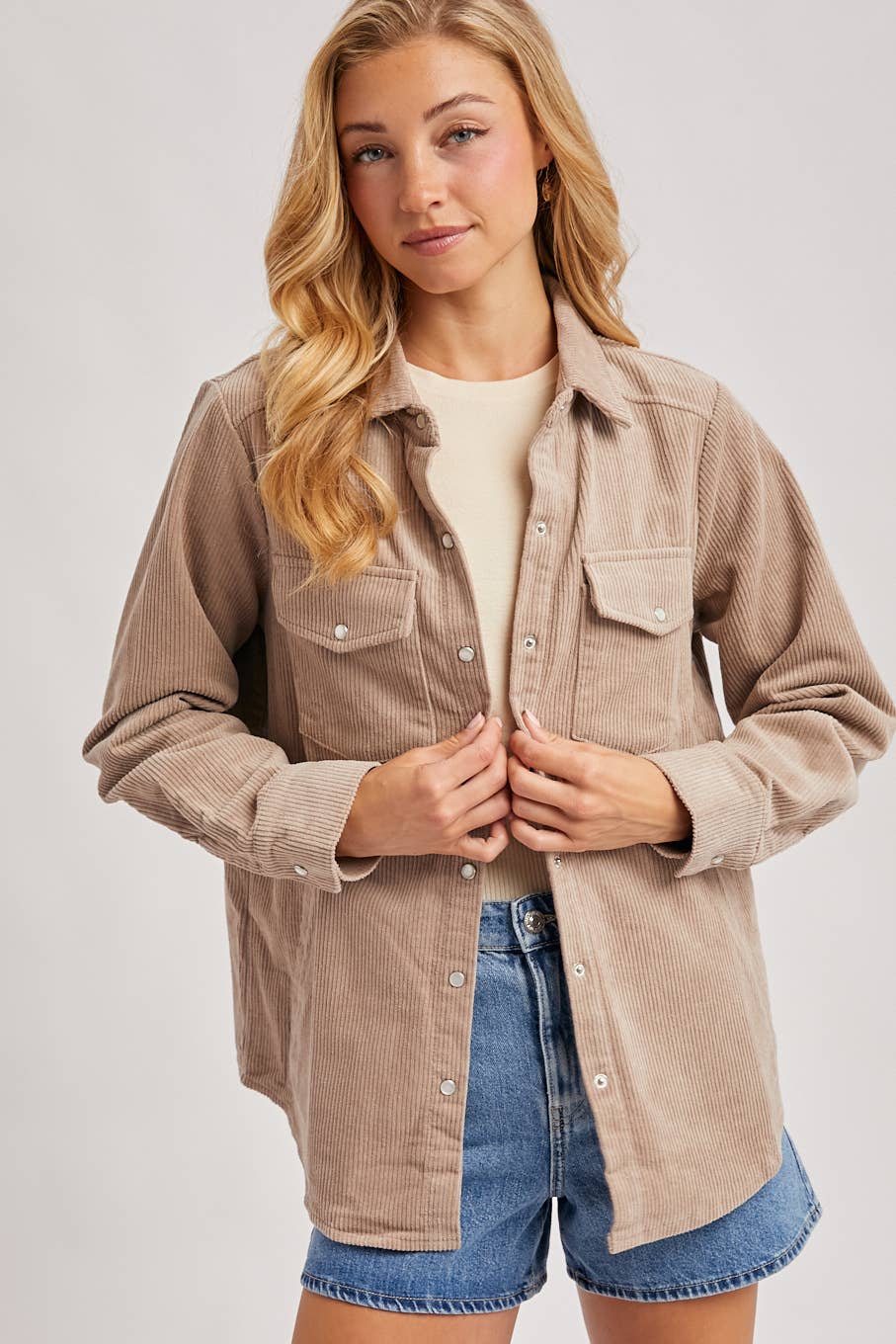 CORDUROY BUTTON DOWN SHACKET WITH POCKETS