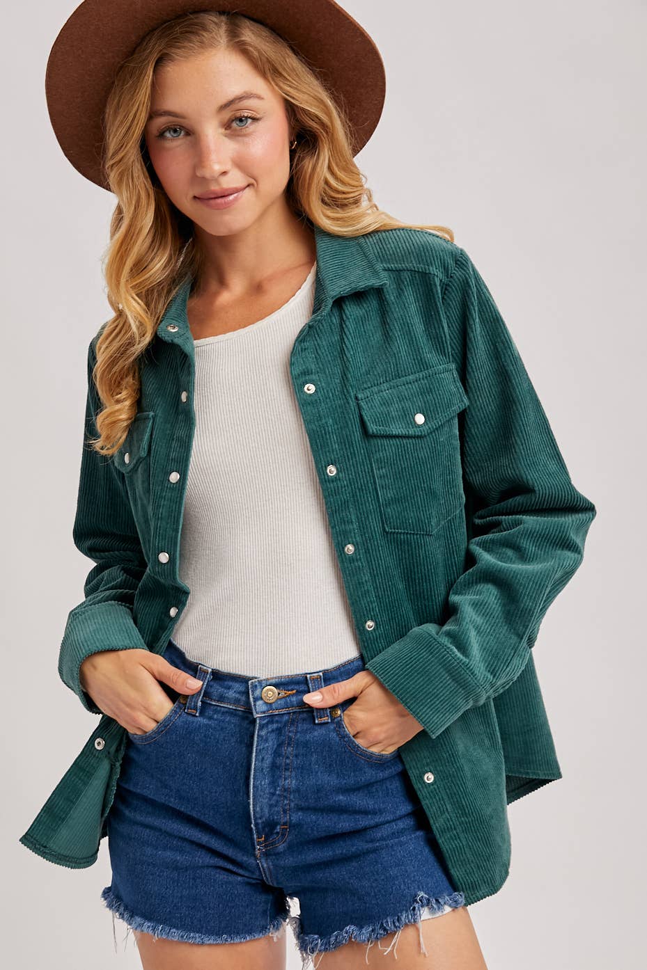 CORDUROY BUTTON DOWN SHACKET WITH POCKETS