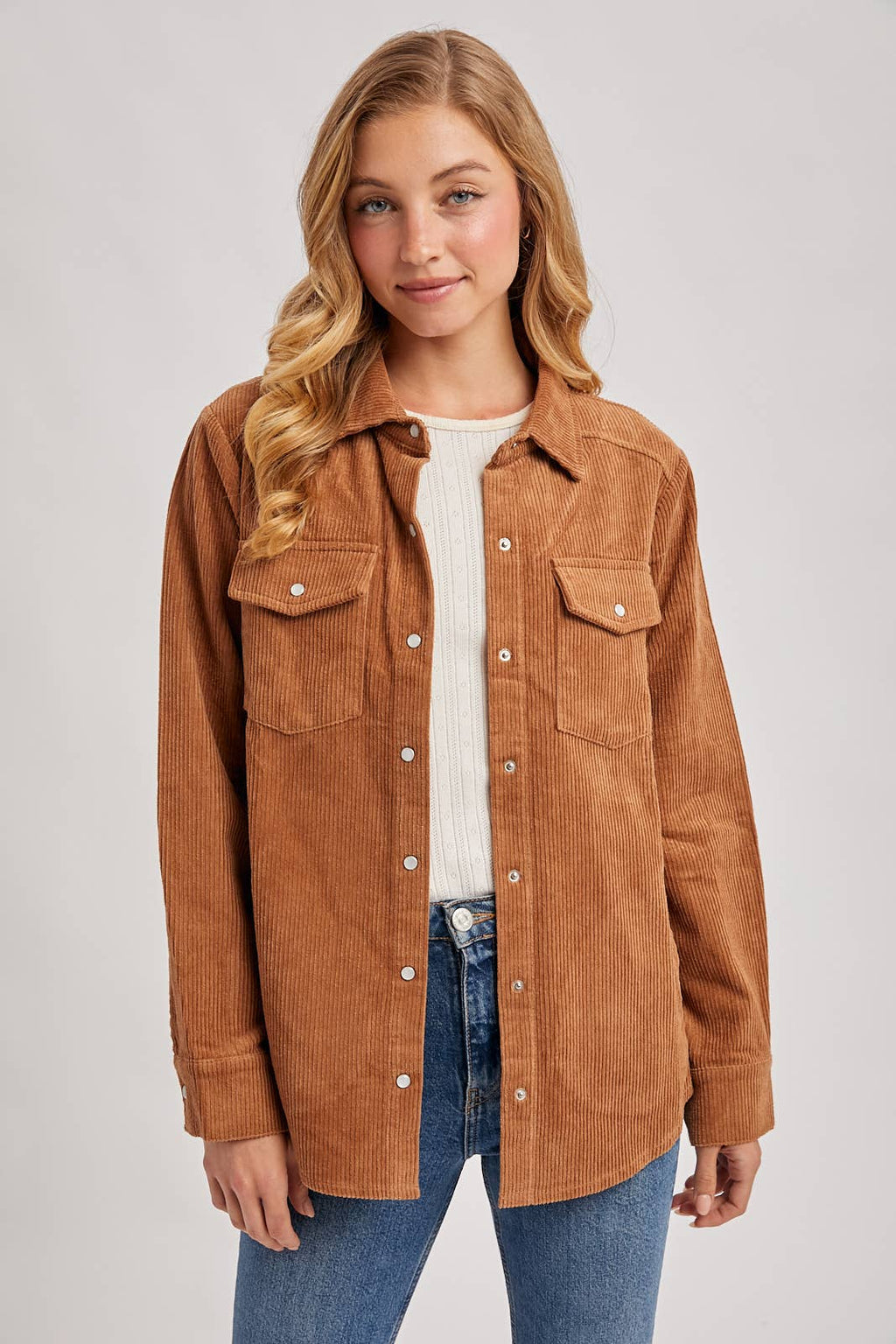 CORDUROY BUTTON DOWN SHACKET WITH POCKETS