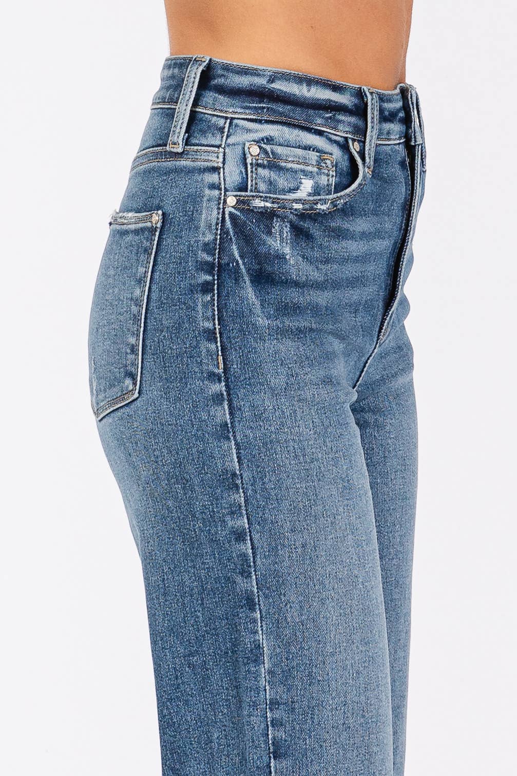 MID HIGH RISE STRETCH RELAXED STRAIGHT W/ CUFFED HEM