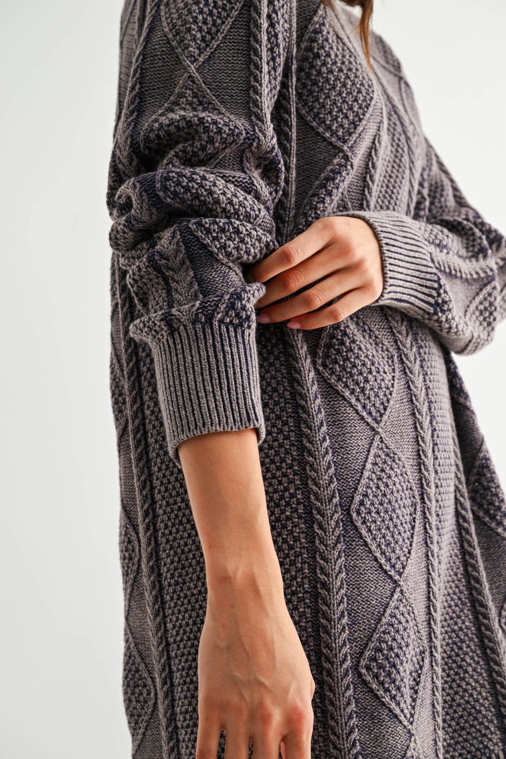 TEXTURED KNIT GARMENT WASHED SWEATER DRESS