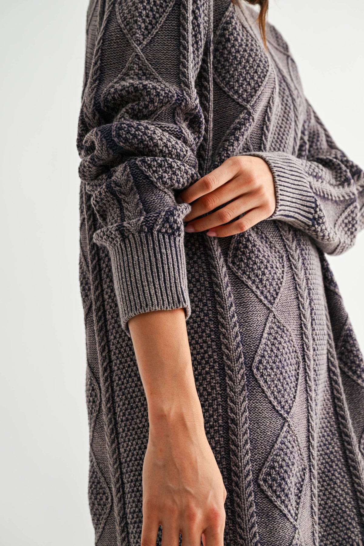 TEXTURED KNIT GARMENT WASHED SWEATER DRESS