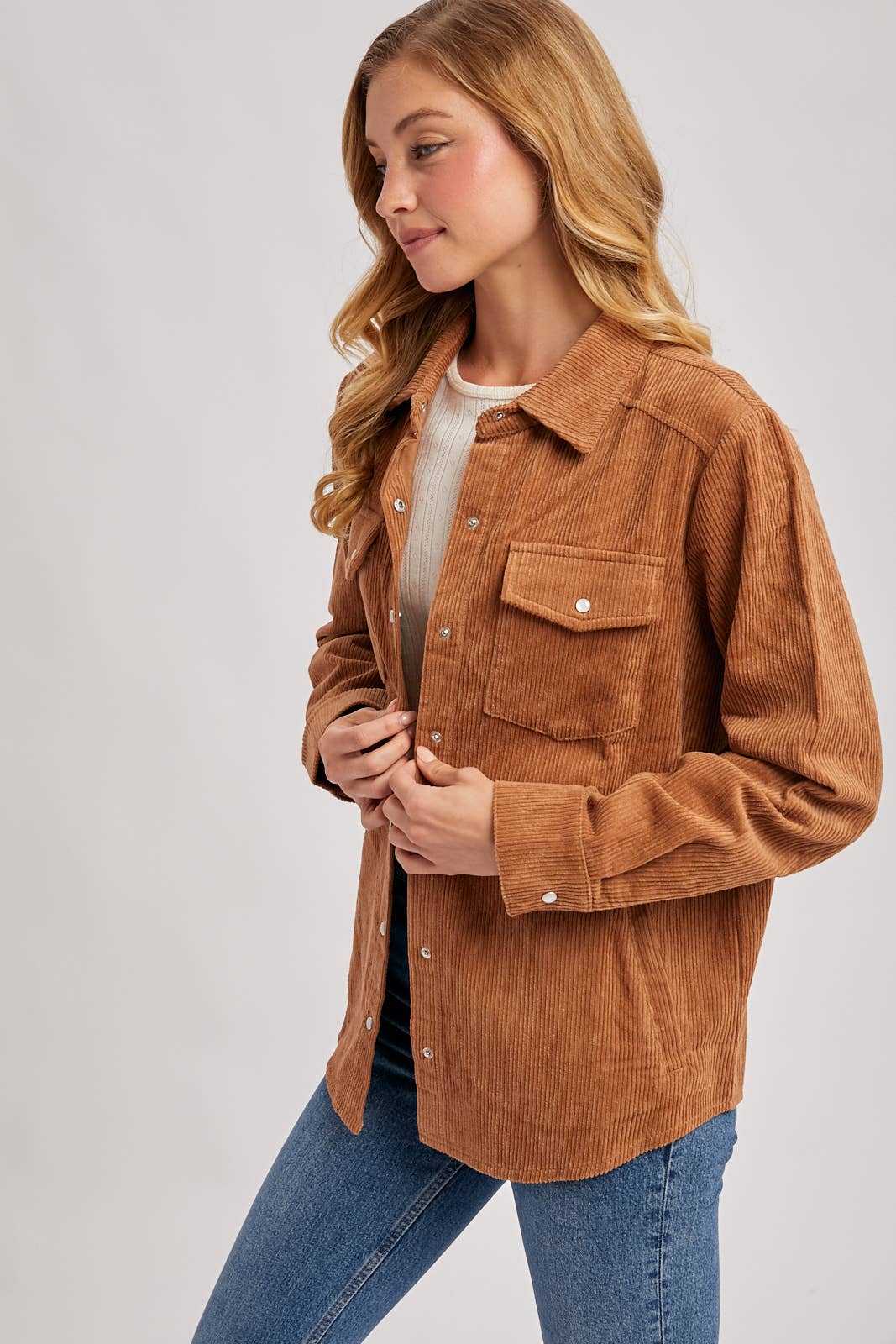 CORDUROY BUTTON DOWN SHACKET WITH POCKETS