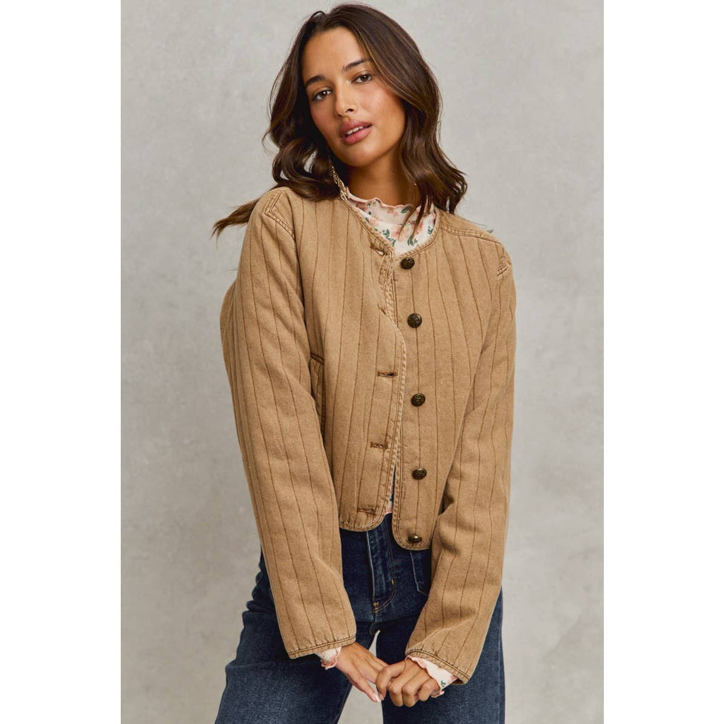 VINTAGE WASHED QUILTED MODERN JACKET WITH POCKETS