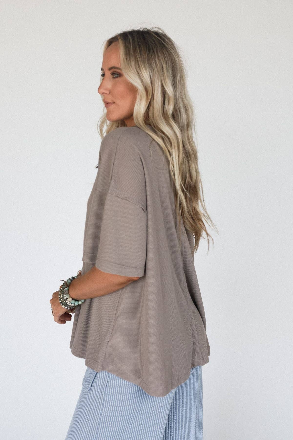 Soft Plume Henley Top - Mocha