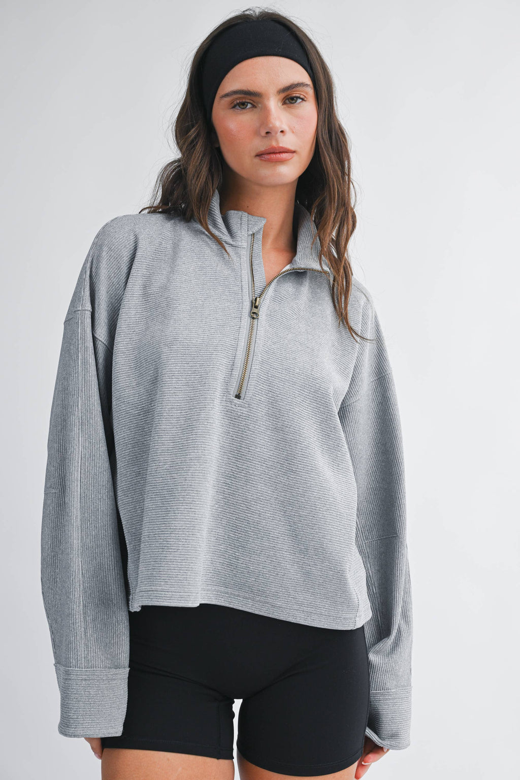 Ribbed Half Zip Cropped Pullover