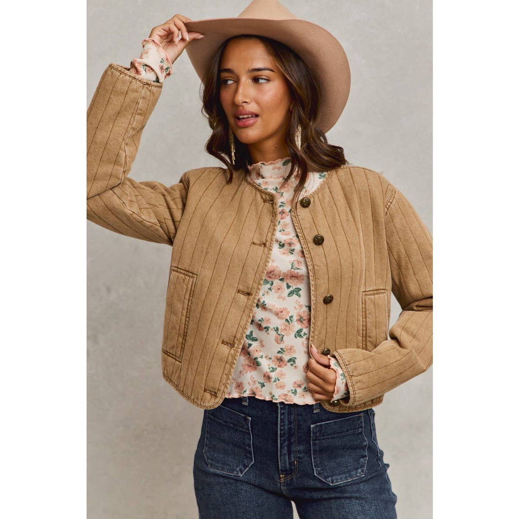 VINTAGE WASHED QUILTED MODERN JACKET WITH POCKETS