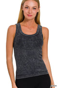 Black, Bone, & Dark Camel : 2 Way Neckline Washed Ribbed Seamless Tank Top