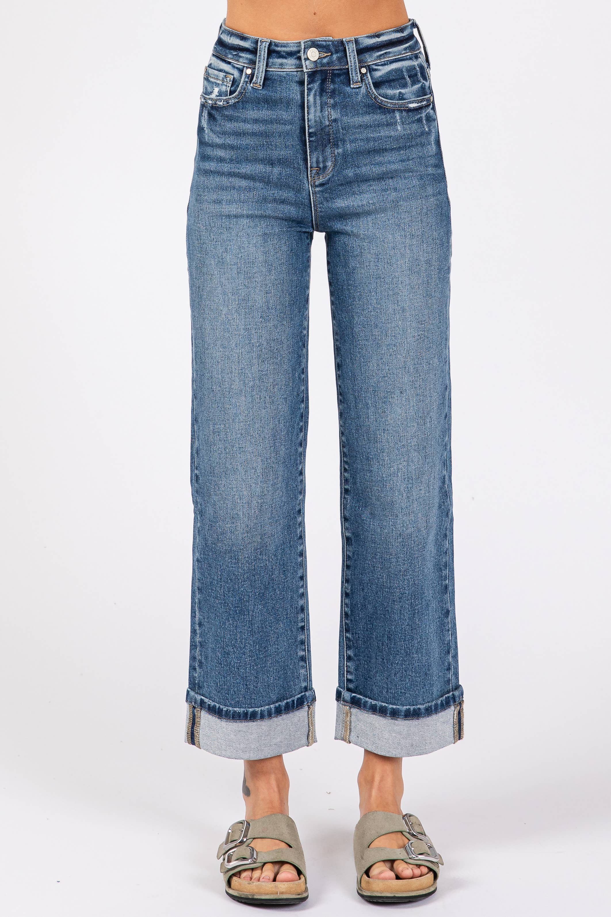 MID HIGH RISE STRETCH RELAXED STRAIGHT W/ CUFFED HEM