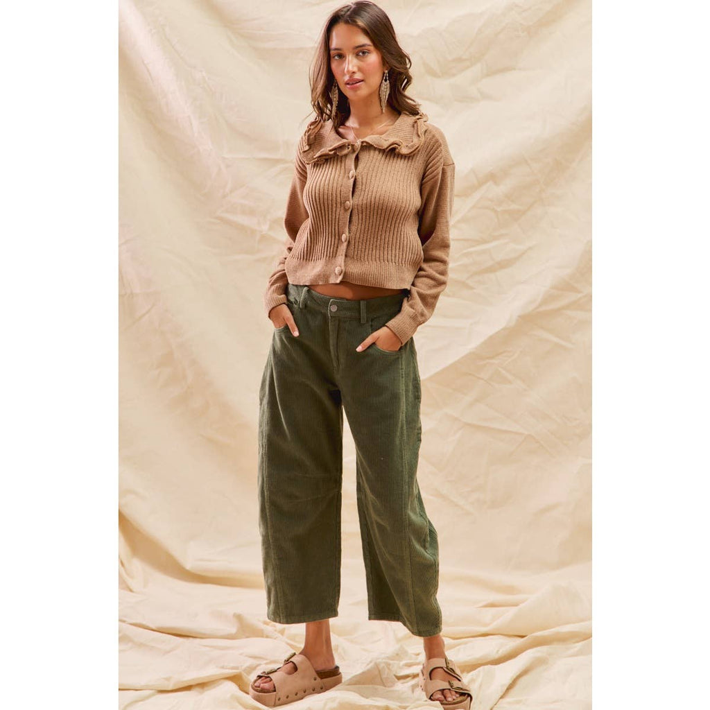 MID RISE CORDUROY BARREL PANTS