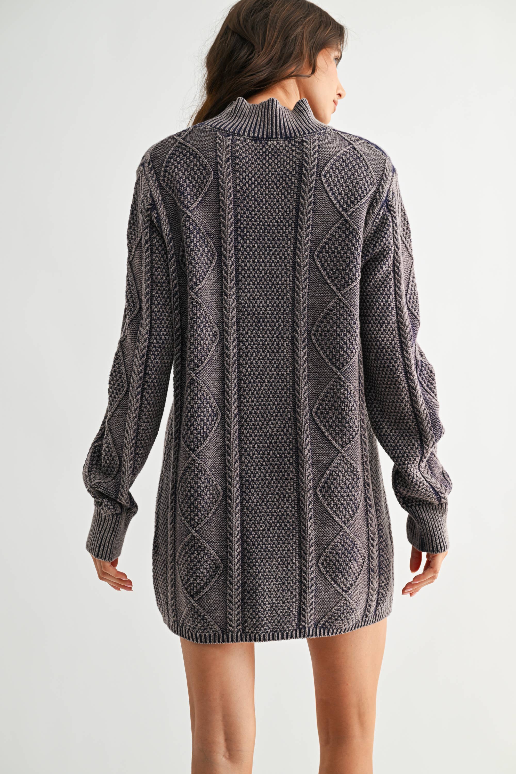 TEXTURED KNIT GARMENT WASHED SWEATER DRESS