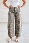 Camo Print Patch Pocket Cropped Wide Leg Jeans 4-4X