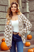 Checkered Open Front Drop Shoulder Cardigan | S-4X